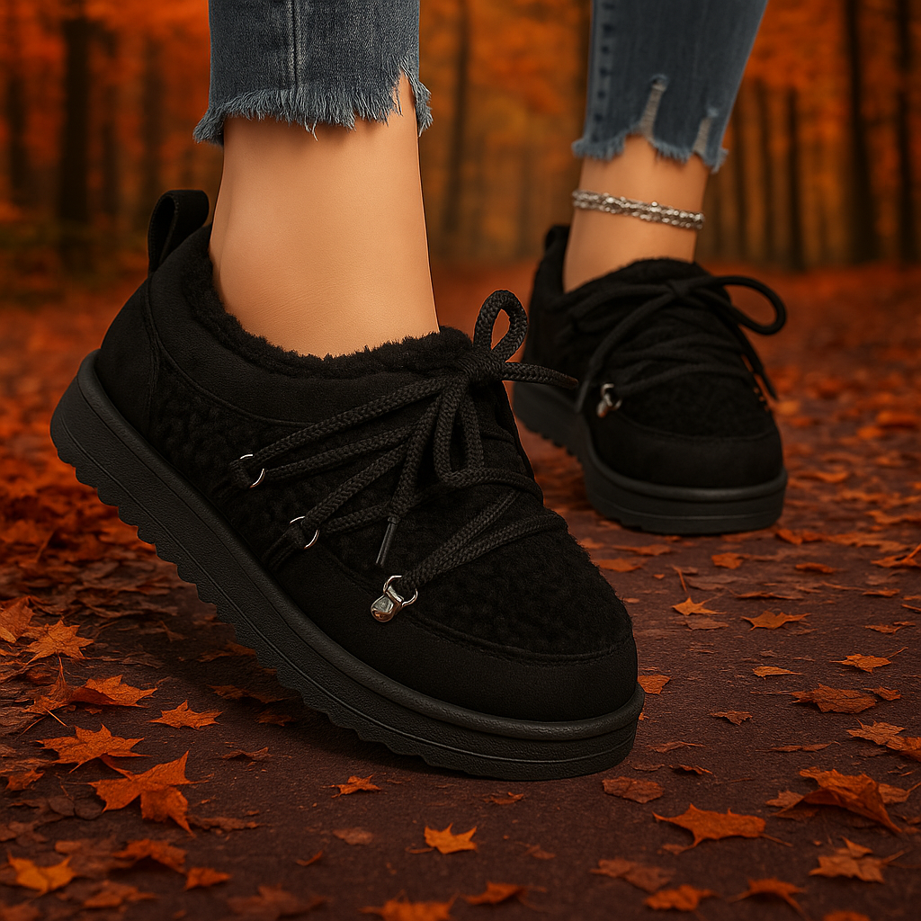 Pair of women's fleece-lined lace-up boots, ideal for cold weather and casual wear