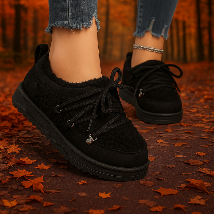 Pair of women's fleece-lined lace-up boots, ideal for cold weather and casual wear
