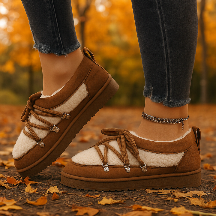 Women's casual lace-up boots with luxurious sherpa fleece lining for ultimate warmth