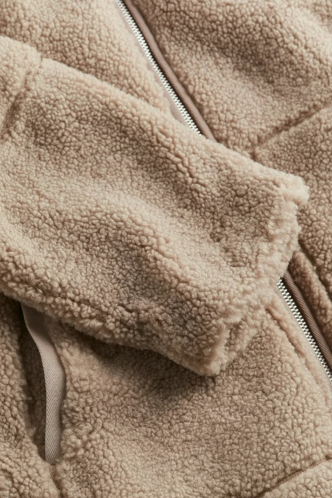 Everyday cozy women's sherpa zip-up jacket. Warm outerwear, ideal for casual autumn & winter comfort and style.