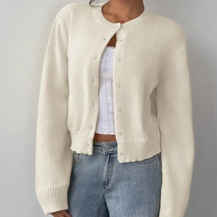 Women's cropped button cardigan, lightweight knit for spring/summer, casual & versatile