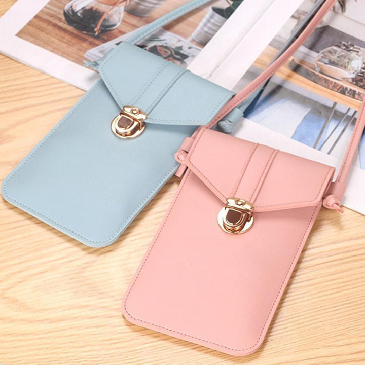 Women's crossbody phone bag, black PU leather, touchscreen compatible, perfect for travel &amp; daily use