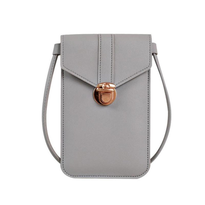 Front view of women's crossbody phone bag, sleek design, ideal for quick access to your smartphone