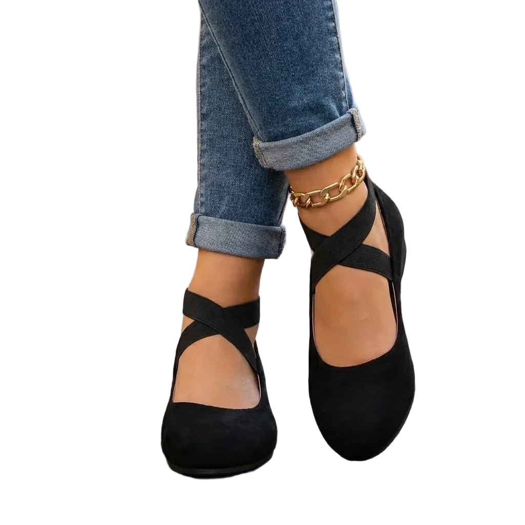 Women's crossover elastic closed-toe wedge sandals, perfect for versatile everyday comfort & elegant summer fashion.