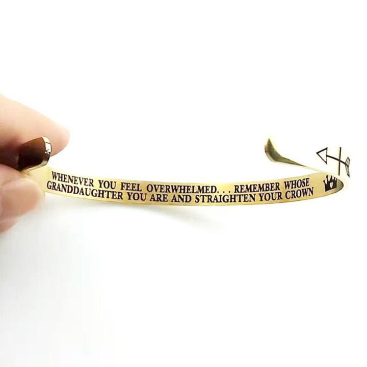 Stylish women's cuff bracelet in stainless steel, 'Crown' engraved for inspiration, ideal gift