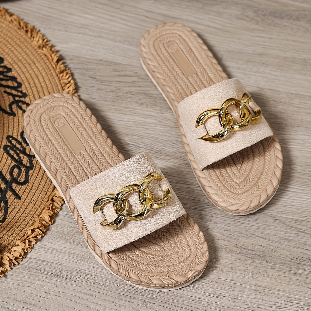 Women's stylish slip-on sandals with premium cushioning. Comfortable open-toe footwear for casual summer outfits.