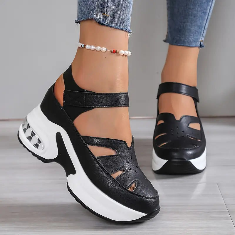 Comfortable women's wedge sandals, cushioned for walking, with breathable cutout design.