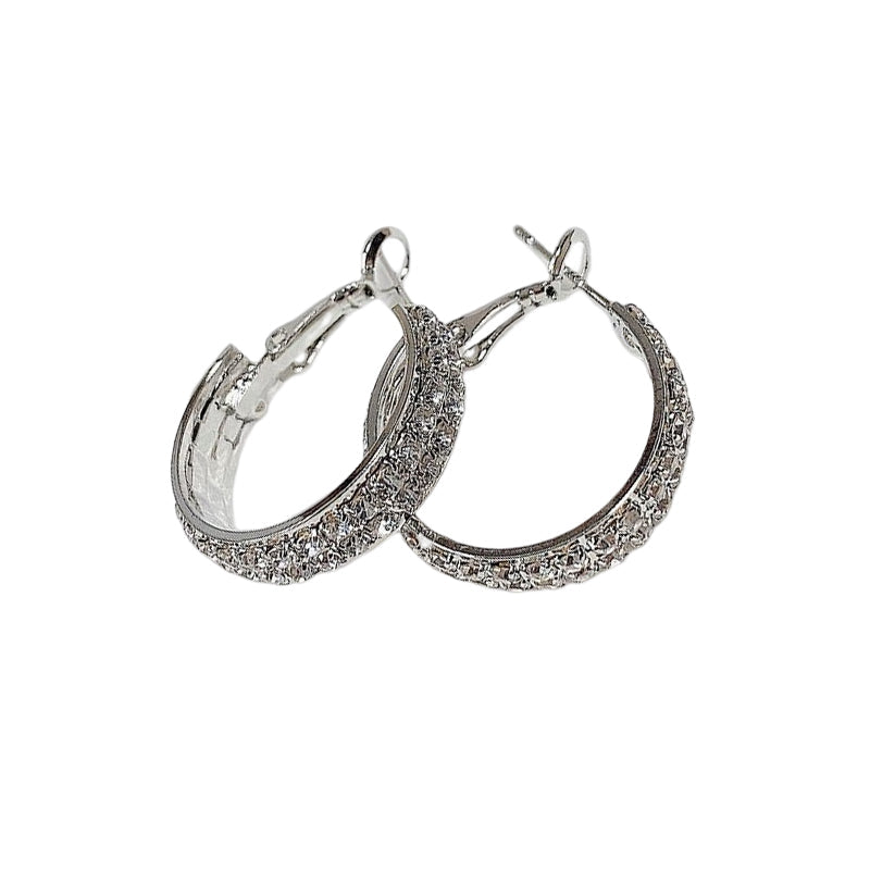 Sophisticated women's small hoop earrings with sparkling rhinestones, adding elegance to any outfit