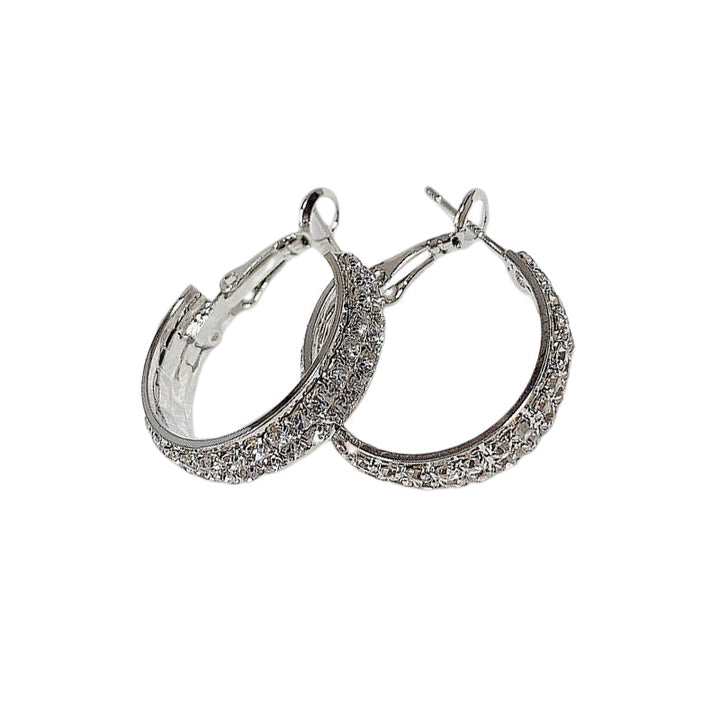 Sophisticated women's small hoop earrings with sparkling rhinestones, adding elegance to any outfit