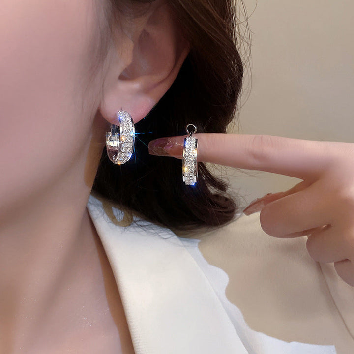 Elegant women's rhinestone hoop earrings, small size, ideal for everyday wear or special occasions