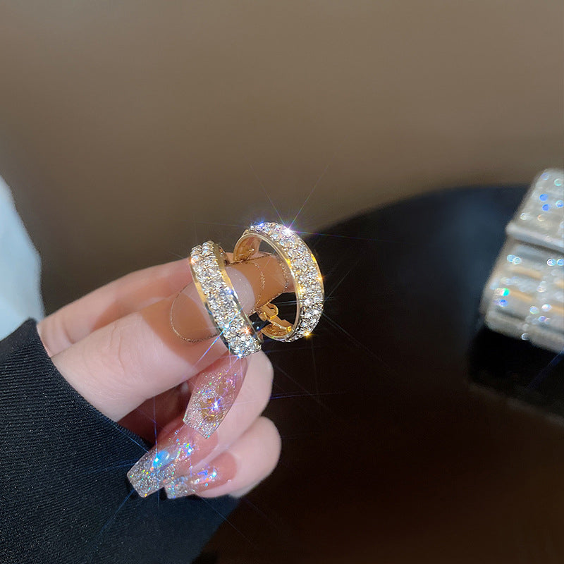Fashionable small hoop earrings with embedded rhinestones, a glamorous jewelry gift for her
