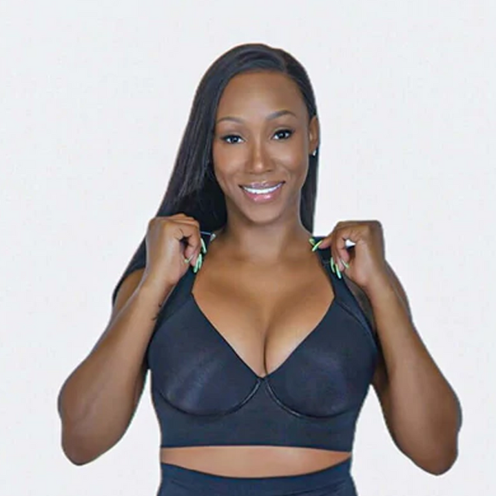 Front detail of a women's comfort bra, showing deep cups, full coverage, and quality stitching