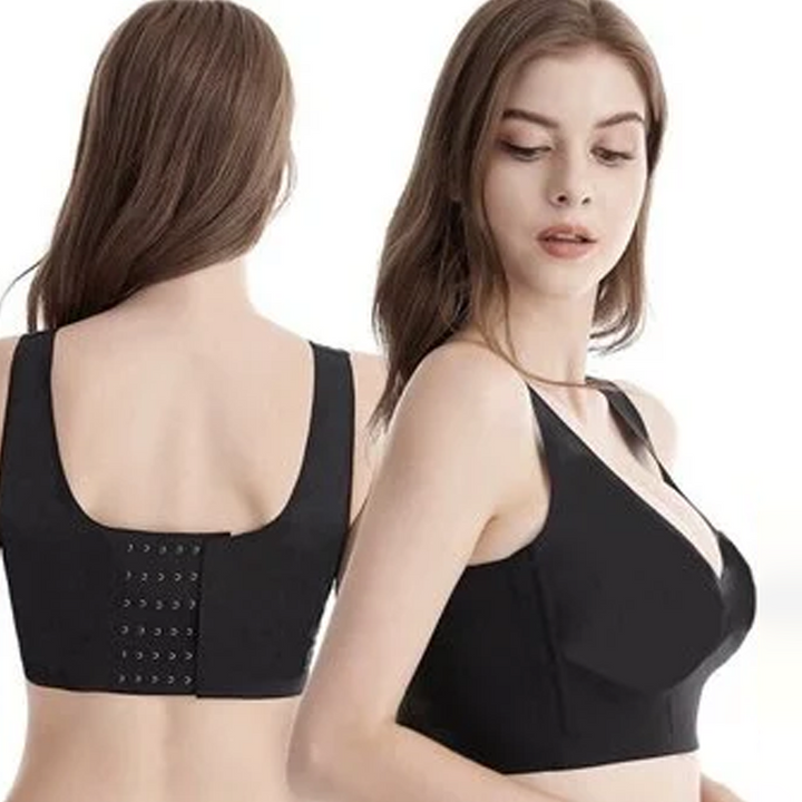 Women's shapewear bra in white, featuring deep cups, full coverage, and back smoothing benefits