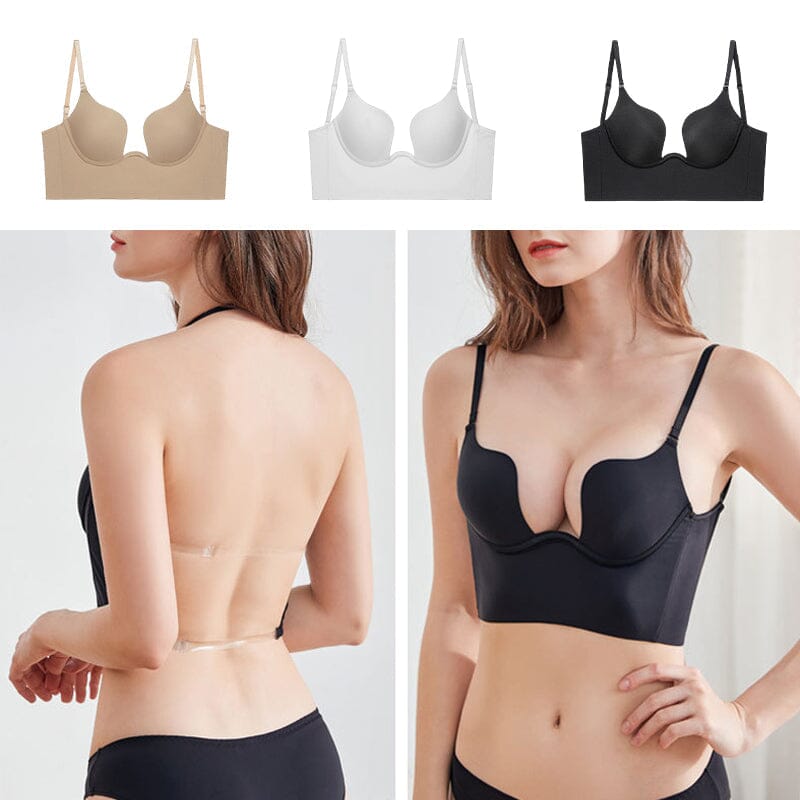 Women's Deep U Plunge Push Up Backless Bra, invisible & supportive lingerie