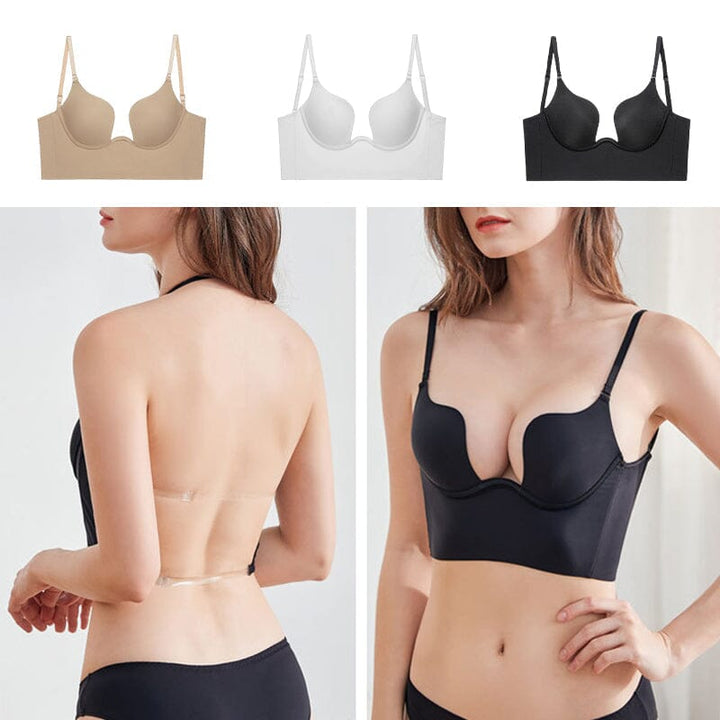 Women's Deep U Plunge Push Up Backless Bra, invisible & supportive lingerie