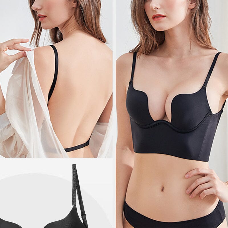 Invisible deep U plunge bra, women's push up backless support underwear