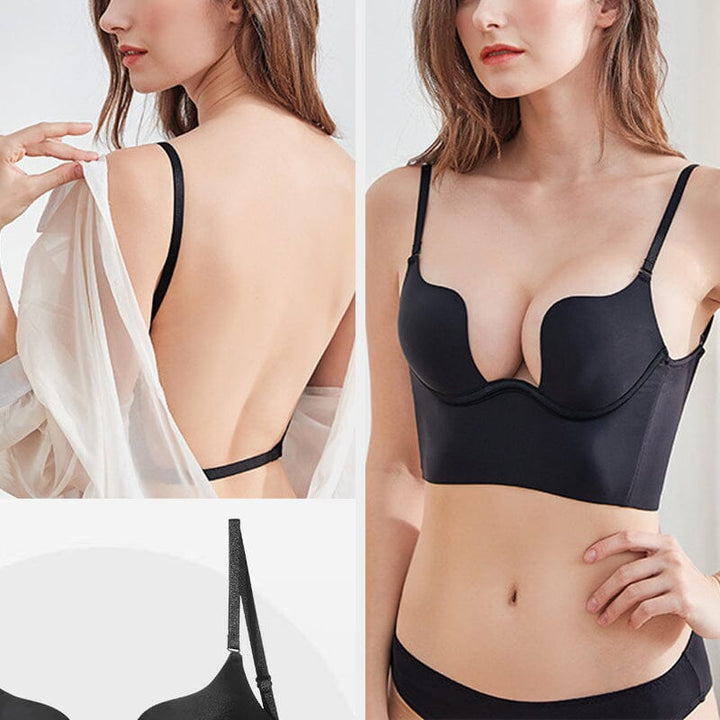 Invisible deep U plunge bra, women's push up backless support underwear