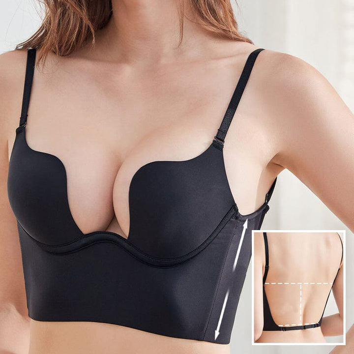 Lingerie set: Women's deep U plunge push up backless bra, comfortable support