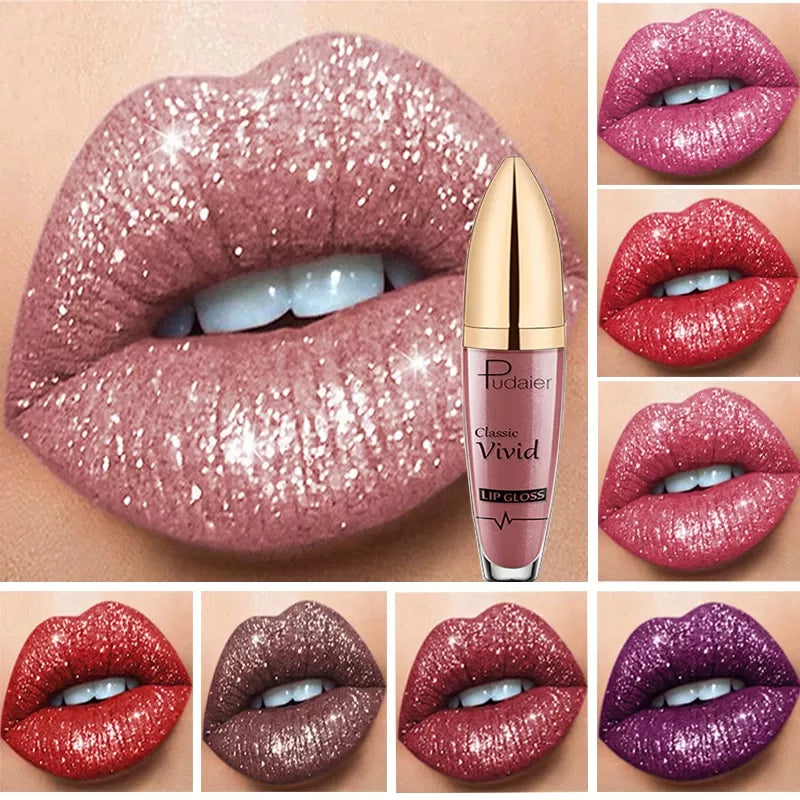 Women's Diamond Sparkle Lip Gloss, long-lasting shimmer, makeup beauty product, waterproof finish