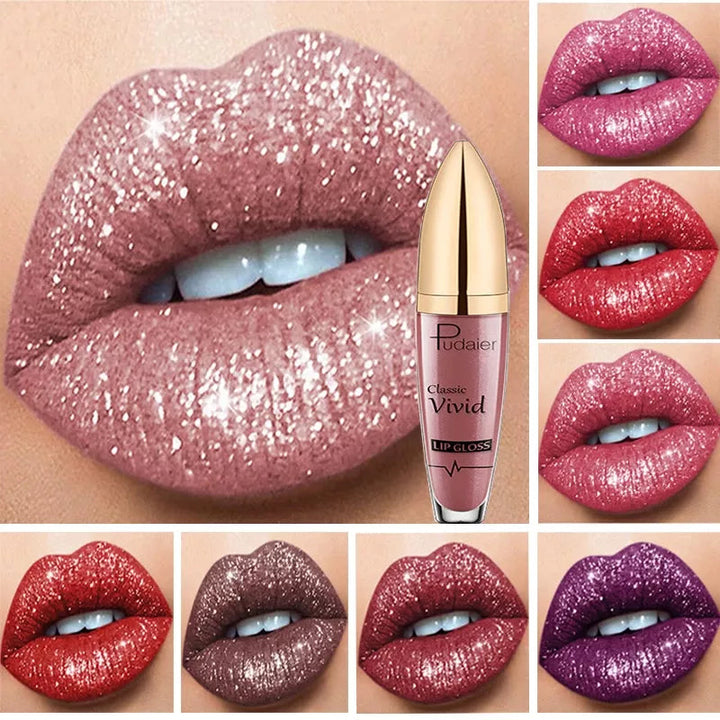 Women's Diamond Sparkle Lip Gloss, long-lasting shimmer, makeup beauty product, waterproof finish
