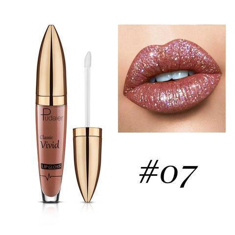Diamond Sparkle Lip Gloss on dark background, emphasizing shimmer and long-lasting beauty makeup