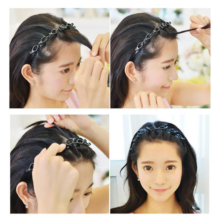 Side view of a double bangs hair clip headband, ideal for creating chic women's hairstyles
