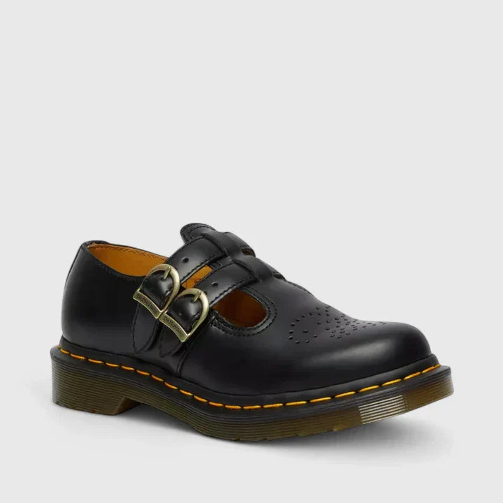 Women's Double Buckle Mary Jane Flats, combining edgy style with comfortable everyday wear.