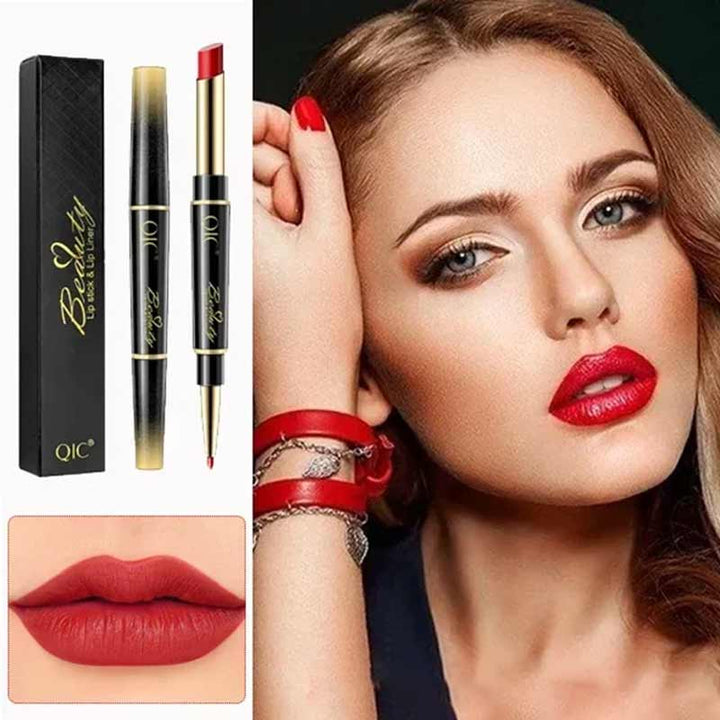 Waterproof double-ended lip liner and lipstick pencil, perfect for defining and filling lips