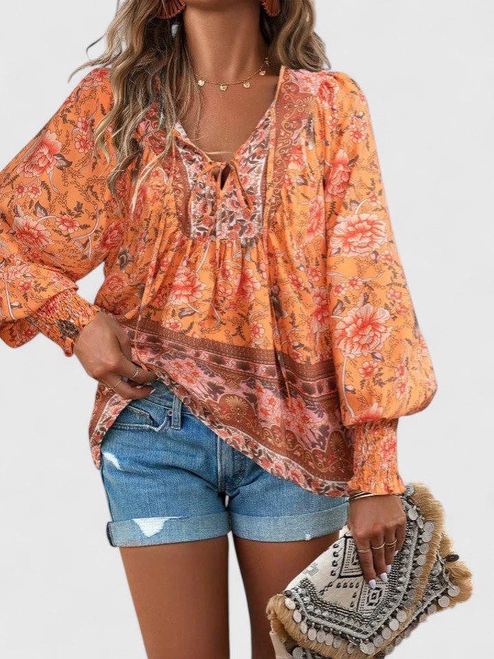 Women's dreamy floral long sleeve top, a versatile boho peasant blouse for any season.