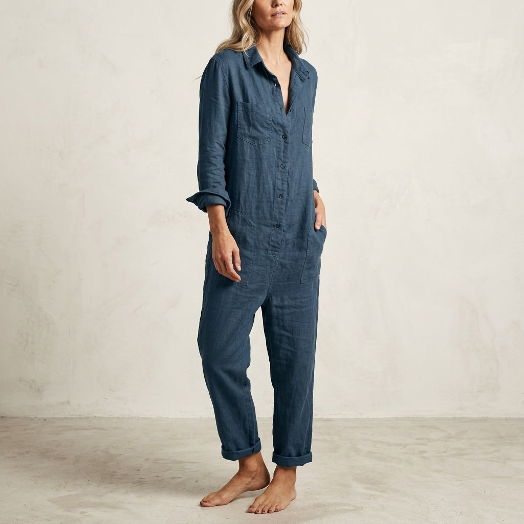 Comfortable women's relaxed fit jumpsuit, effortless elegance for spring/summer fashion.