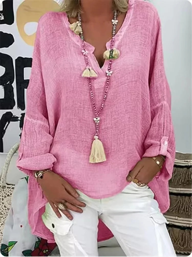 Versatile ladies oversized tunic shirt, ideal for casual elegant wear or as a stylish beach cover-up.