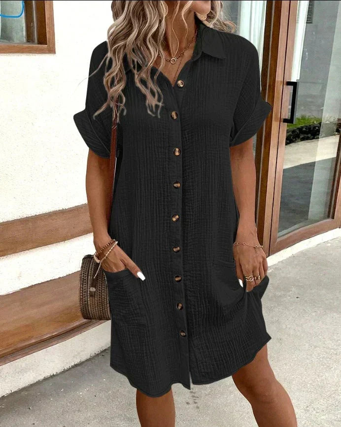 Soft fabric women's casual polo midi dress. Stylish & comfortable everyday summer wear with pockets.
