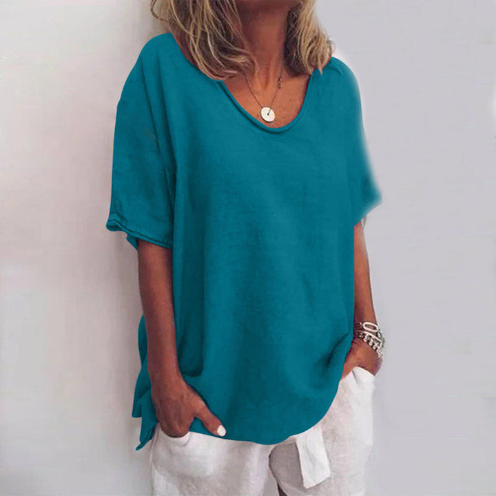 Modern women's comfort blouse, an effortless long sleeve top with a versatile, relaxed flowy fit for daily style.