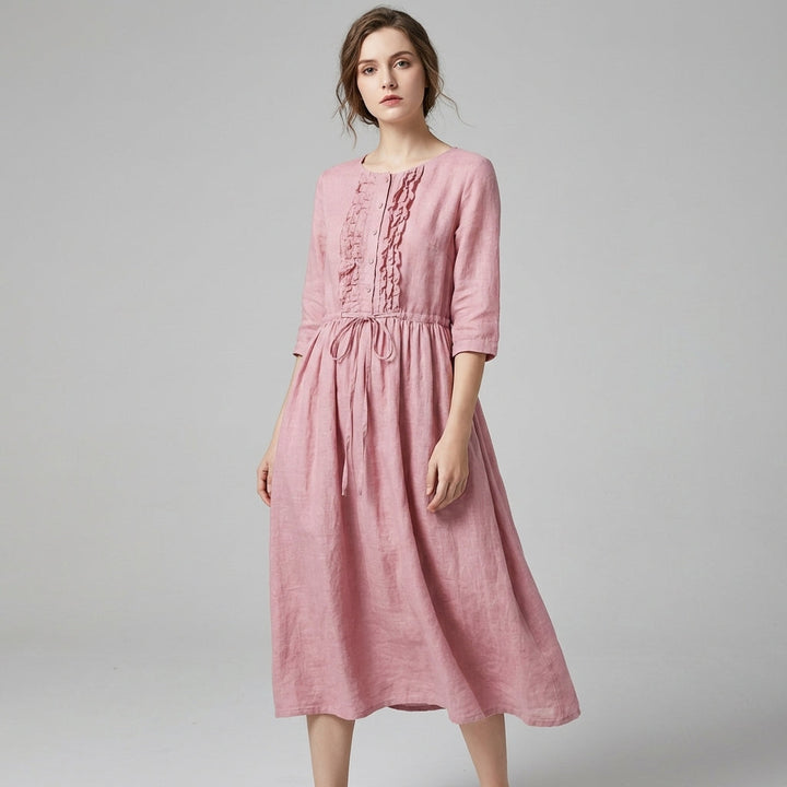 Women's effortless flowy summer midi dress in an airy, comfortable fabric for casual everyday or vacation wear.