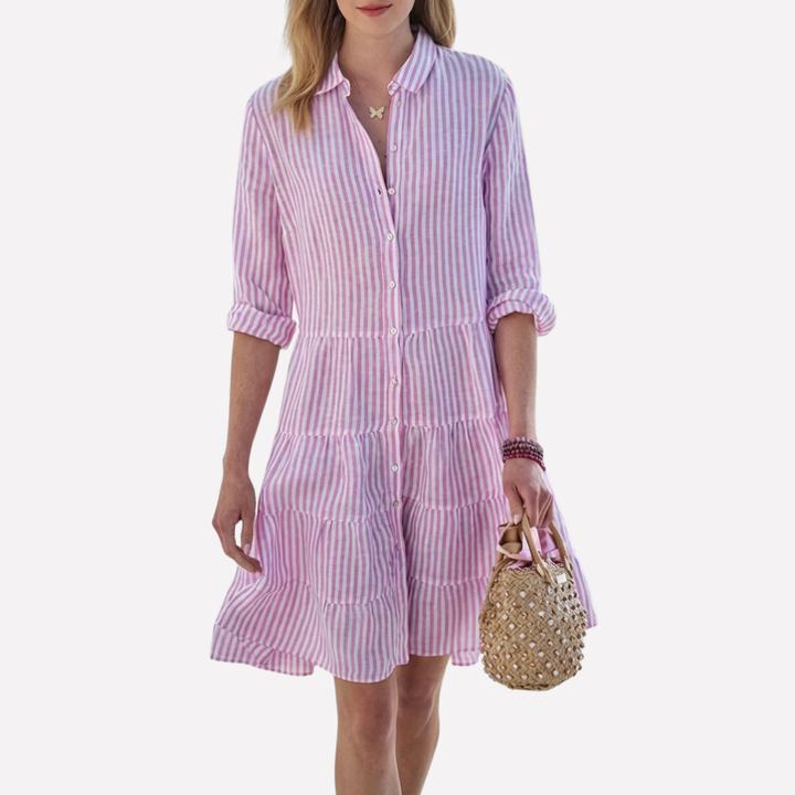 Elegant women's flowy summer midi dress, perfect vacation attire or stylish resort wear.