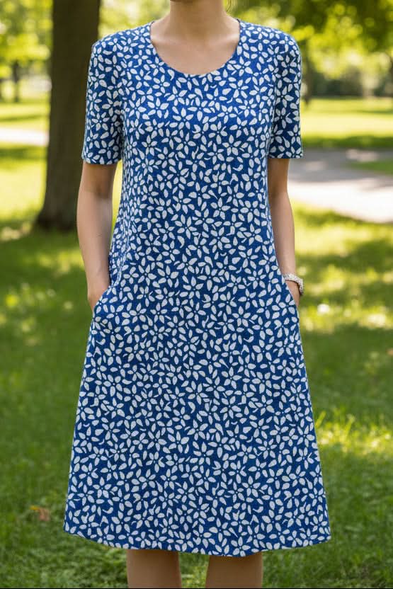 Beautiful floral print women's knee-length dress. Elegant, versatile, and casual with convenient pockets.