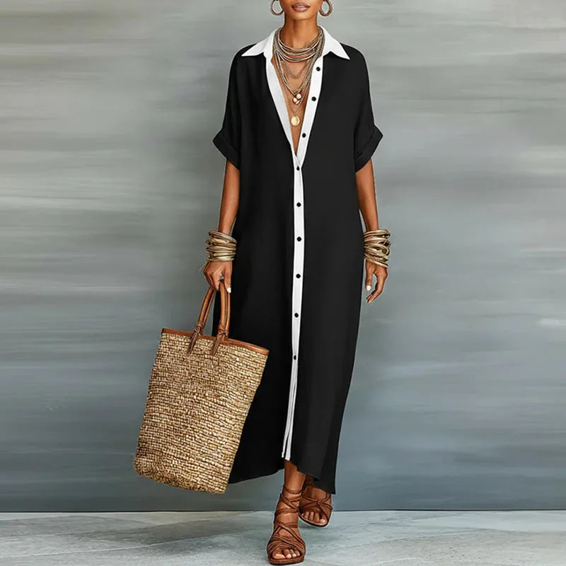 Women's effortless long sundress, a stylish maxi shirt dress for comfortable everyday summer wear.