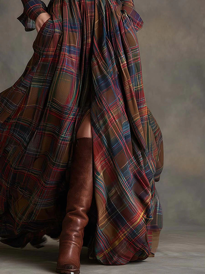 Effortless women's plaid maxi dress with a flattering tie-waist and breezy flow, ideal for a chic casual look.