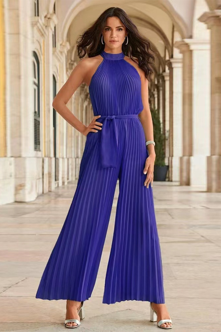 Women's effortless pleated jumpsuit in a modern style, perfect for comfortable fashion and versatile wear.