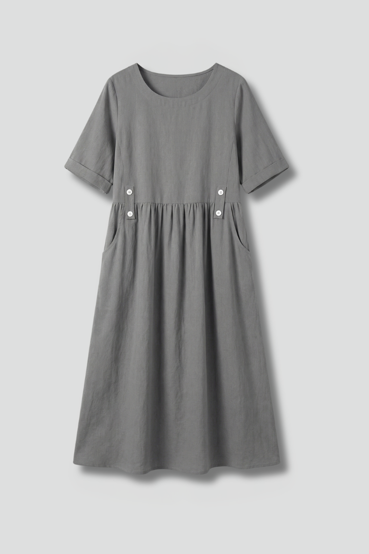 Women's effortless round neck midi dress with a loose fit, perfect for all-day casual comfort.