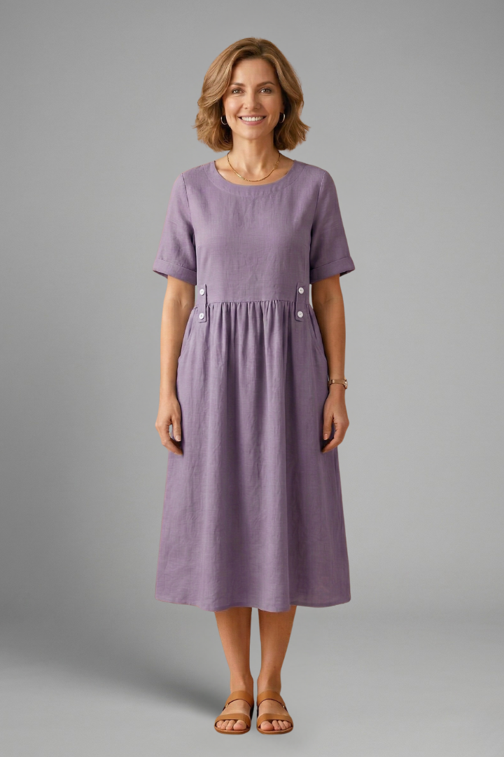 Versatile round neck women's midi dress with a loose, flowy fit, great for any casual or elegant occasion.