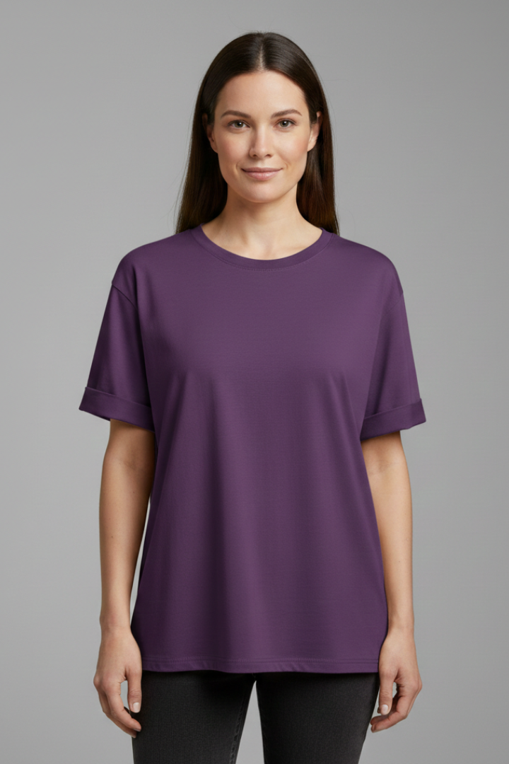 Wear this versatile women's round neck t-shirt with rolled short sleeves for effortless casual style and comfort.