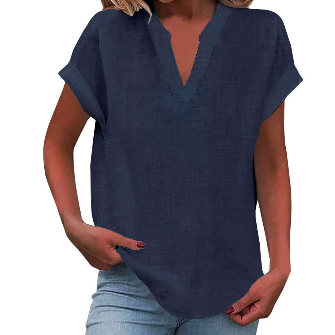 Versatile women's V-neck blouse, loose fit and comfortable for various summer occasions.