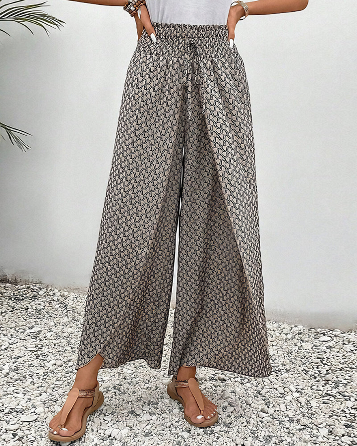 Bohemian style women's wide-leg pants, offering comfortable, flowy elegance for summer fashion & versatile wear.