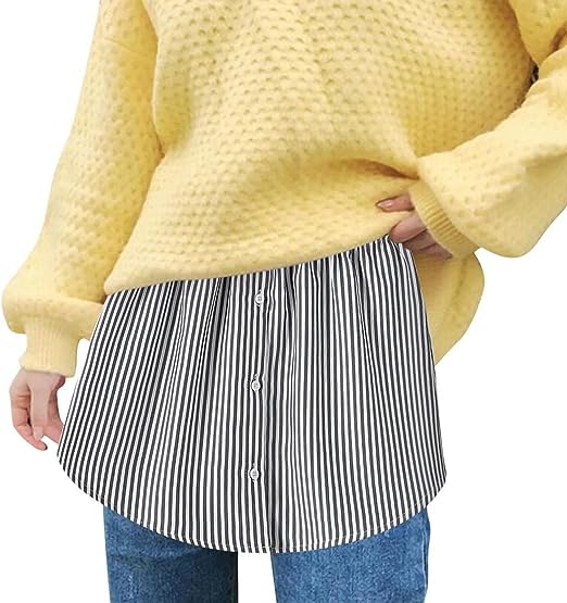 Solid color women's elastic waist shirt extender for effortlessly elegant layered outfits.