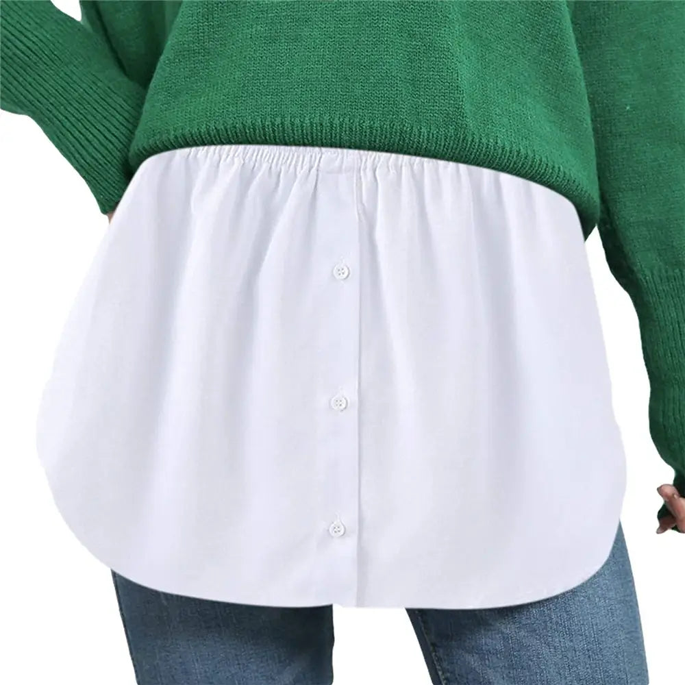 Comfortable women's elastic waist shirt extender, essential for diverse layered styles.