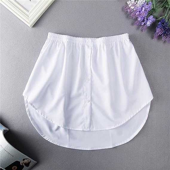 Stylish black shirt extender for women with elastic waist, ideal for modest layering.