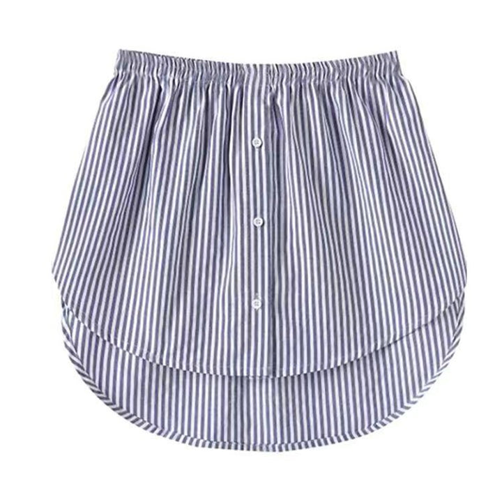 White elastic waist shirt extender for women, a wardrobe staple for seamless layering.
