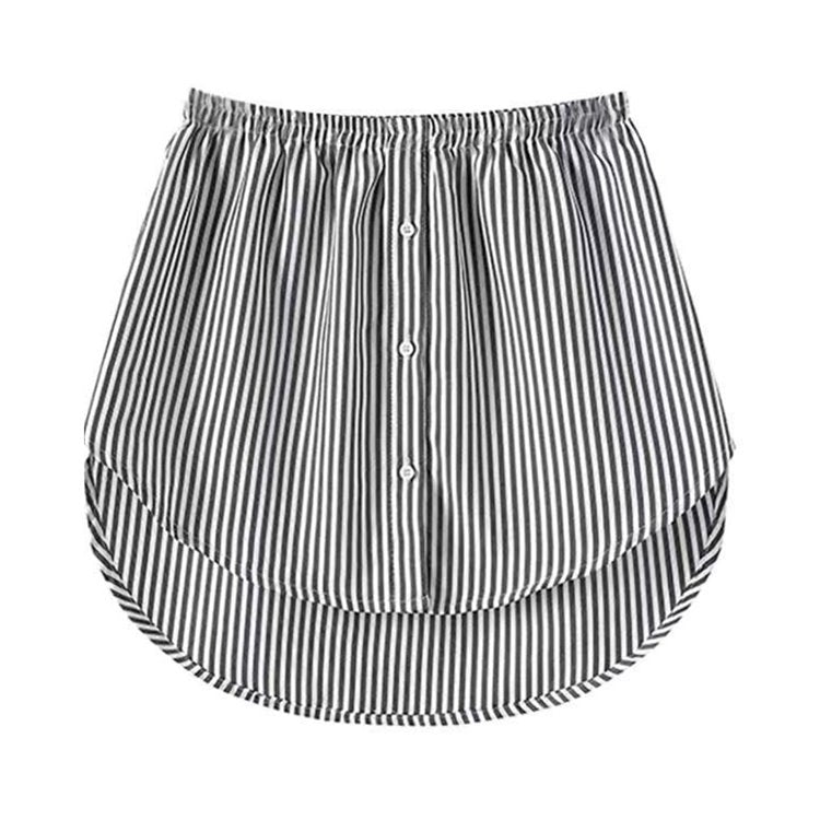 Women's modesty shirt extender with elastic waist, creating a chic layered long top effect.