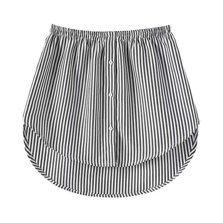 Women's modesty shirt extender with elastic waist, creating a chic layered long top effect.